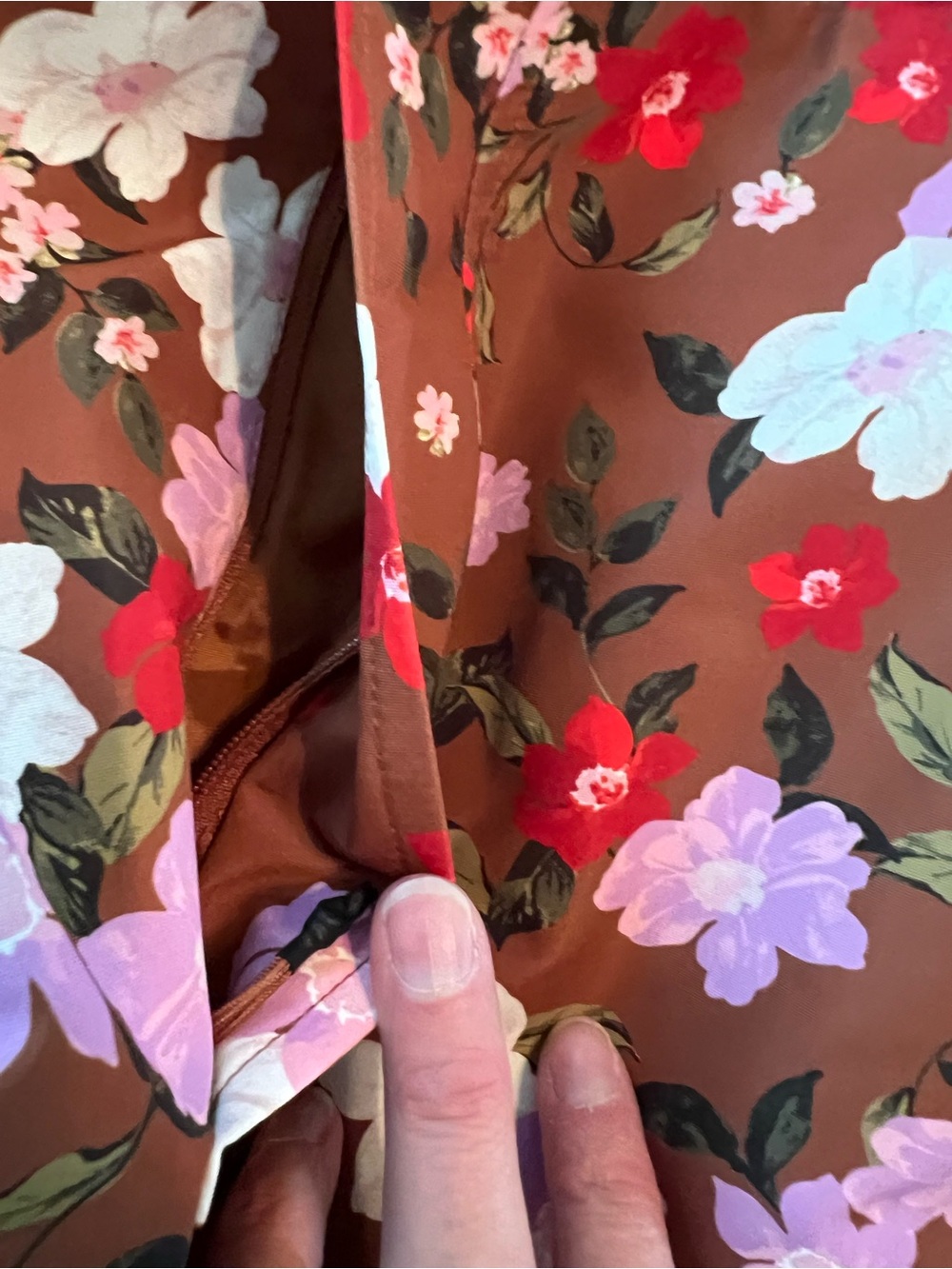 Lands' End Floral Hooded Trench Coat in Brown with Pink & Red Flowers - Picture 2 of 7